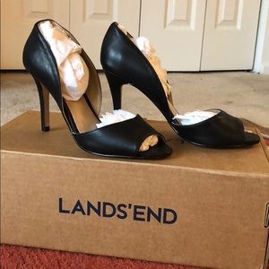 NIB Land’s End Leather Peep Toe Pumps sz 8